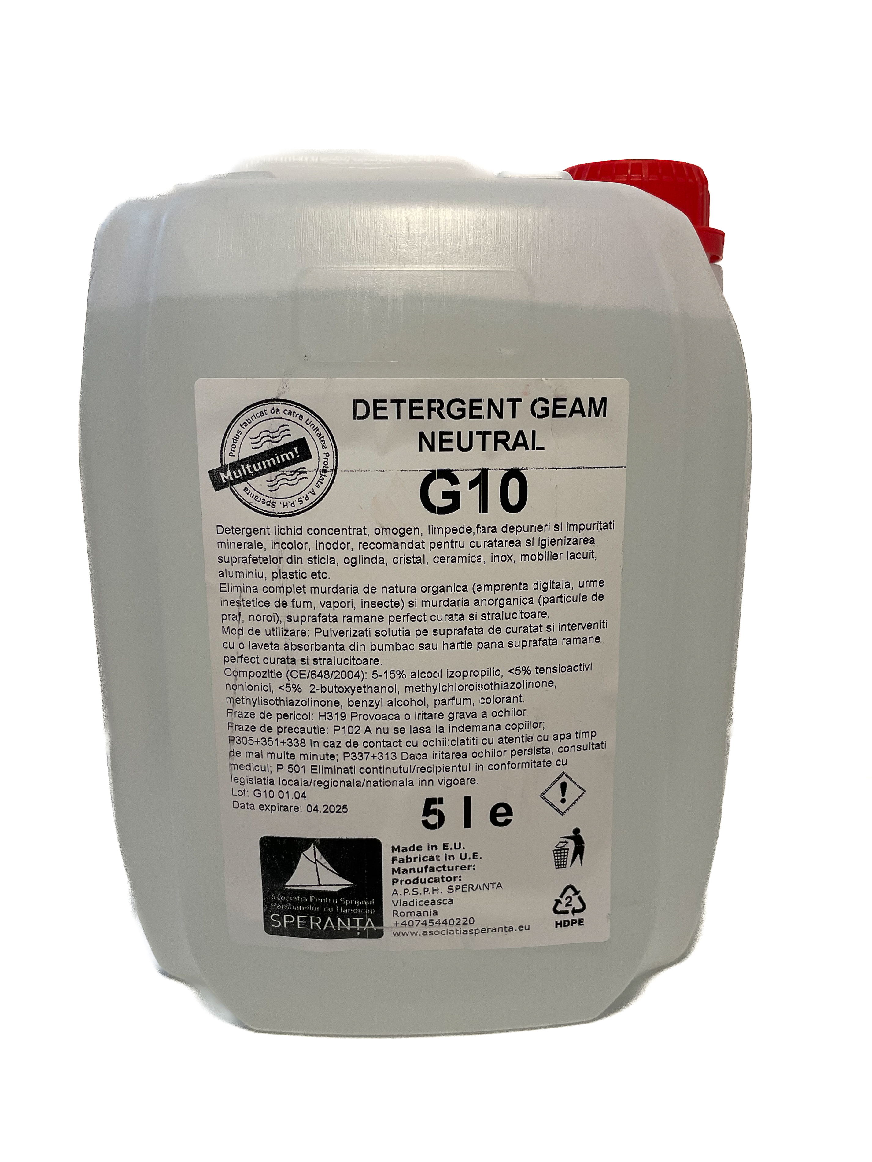 Detergent curatare geamuri G10 Neutral (inodor si incolor) canistra HDPE 5000ml [5 LITRI]